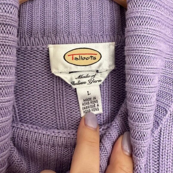 Talbots Women's Purple Merino Wool Blend‎ Cable Knit Turtleneck Sweater Large - Picture 4 of 6